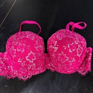 Victoria's Secret Hot Pink Floral Lace Bra